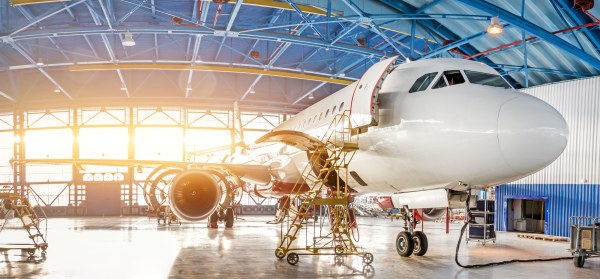 Passenger aircraft undergoing maintenance