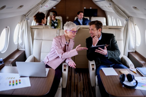 Passengers onboard a business jet